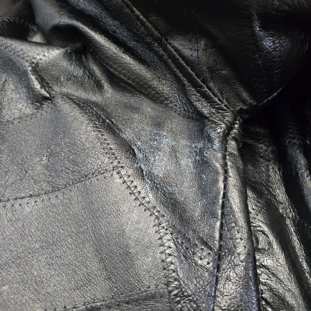 Vintage 80s Leather And Soul Genuine Jacket Patchwork Mens XL Black Retro Edgy